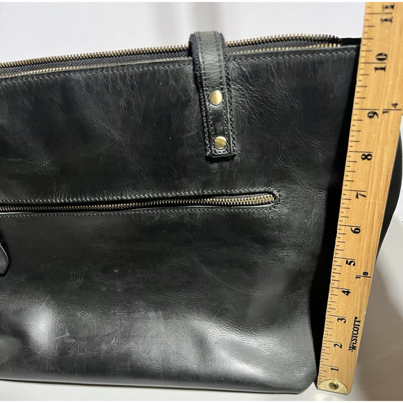 S Zone Leather Laptop Travel Tote Bag Black Zip Top Shoulder Bag Work Office - Picture 14 of 16